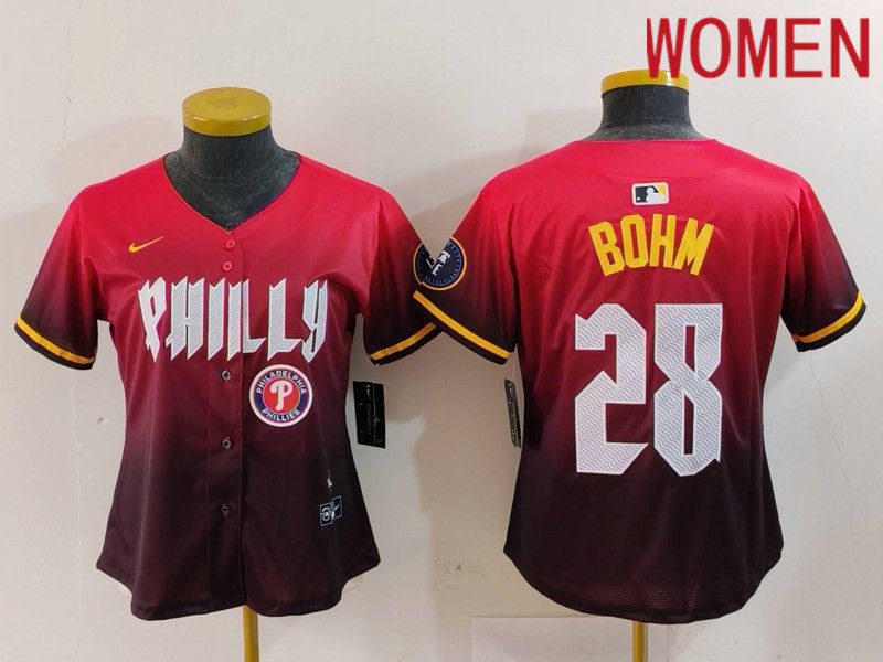 Women Philadelphia Phillies #28 Bohm Red City Edition 2024 Nike MLB Jersey style 4